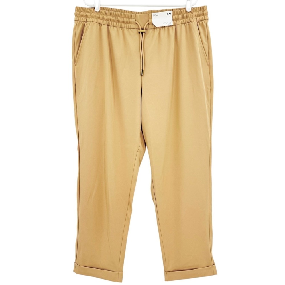 NWT Stylus Women's Pull-on Mid-Rise Elastic/Drawstring Ice Coffee Slim Pants XXL
